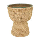Rattan and Seagrass Handmade Woven Tapered Coffee Table or Accent Table with Glass Top Brown