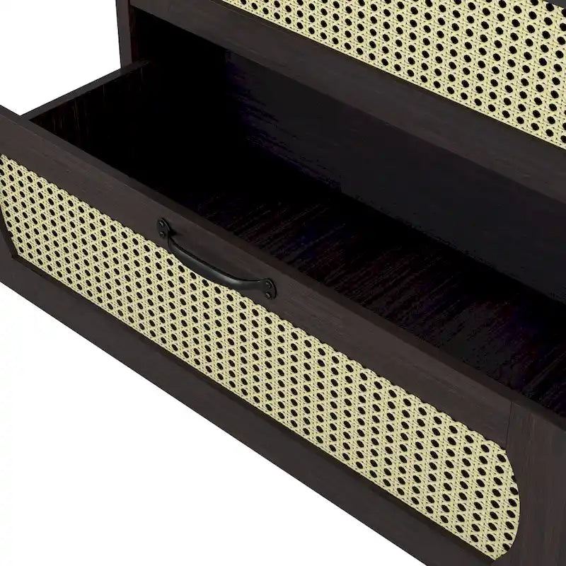 Tropical Espresso Faux Rattan Webbed 4-Drawer Mini Chest by