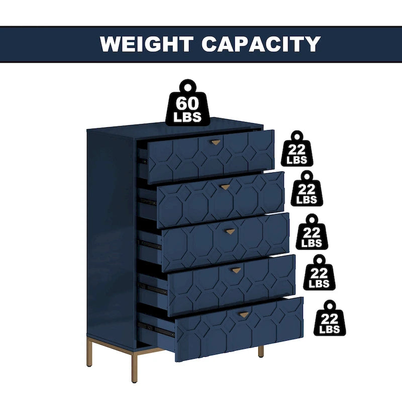 Clihome Wooden 5-Drawer Storage Chest