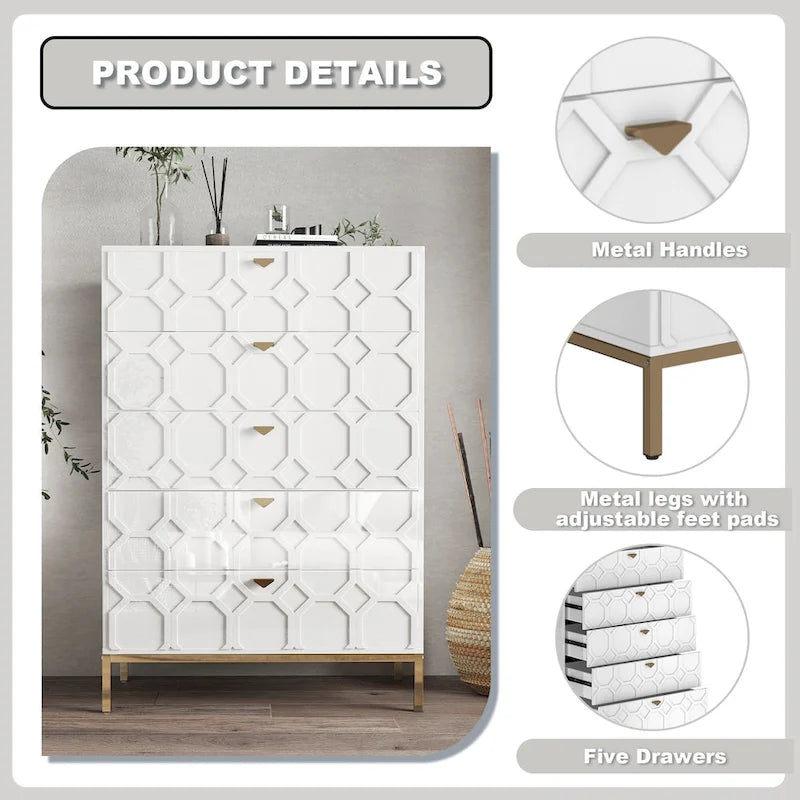 Clihome Wooden 5-Drawer Storage Chest