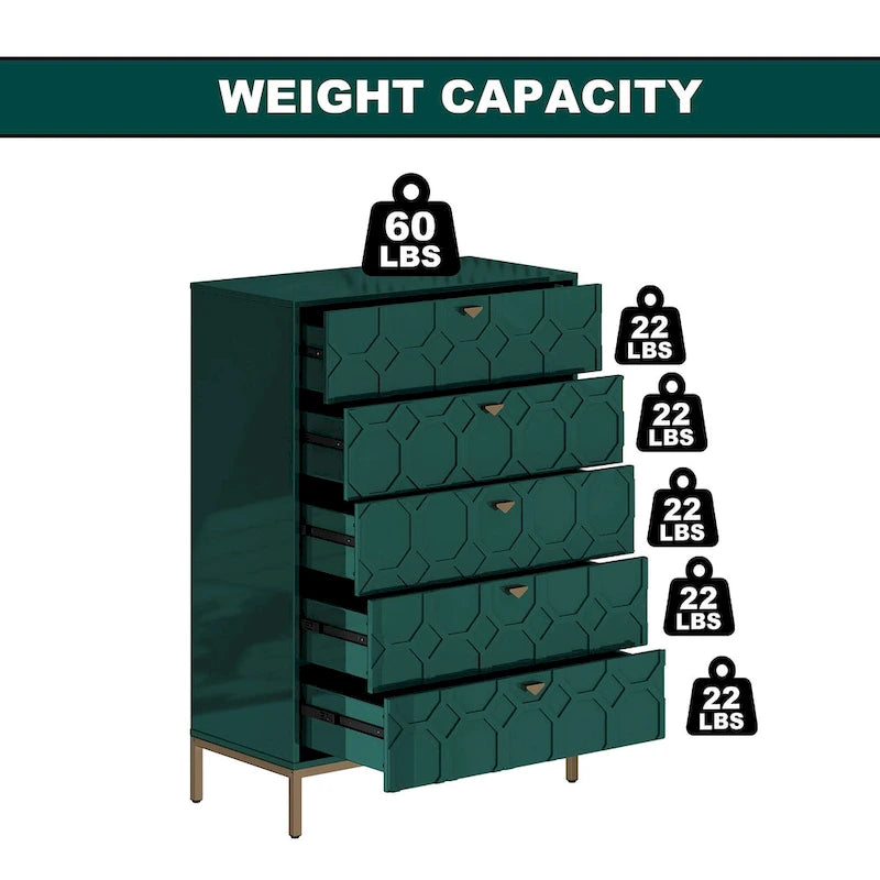 Clihome Wooden 5-Drawer Storage Chest