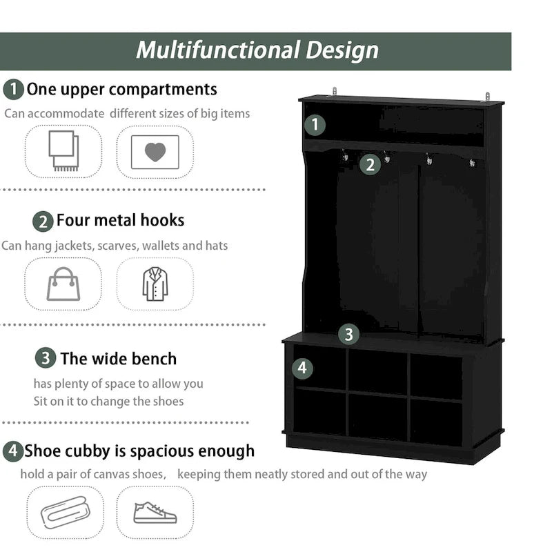 Hall Tree Storage Bench Shoe Rack Entryway Hall Tree Shoe Storage