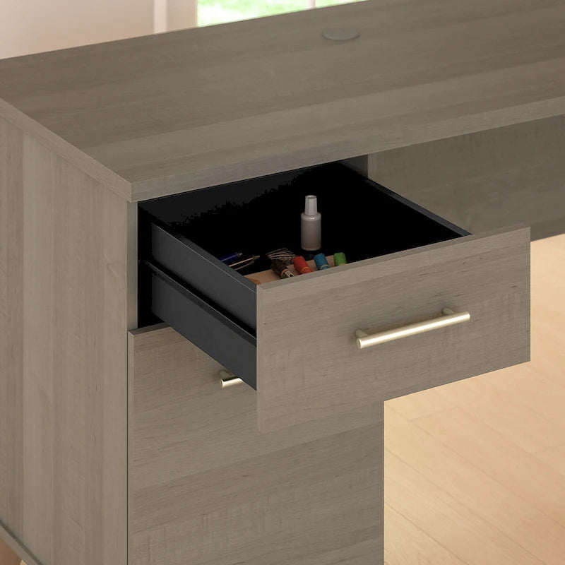 Somerset 72W Office Desk with Hutch and 5 Shelf Bookcase in Ash Gray