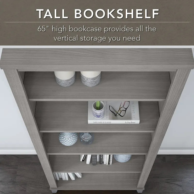 Somerset 72W Office Desk with Hutch and 5 Shelf Bookcase in Ash Gray