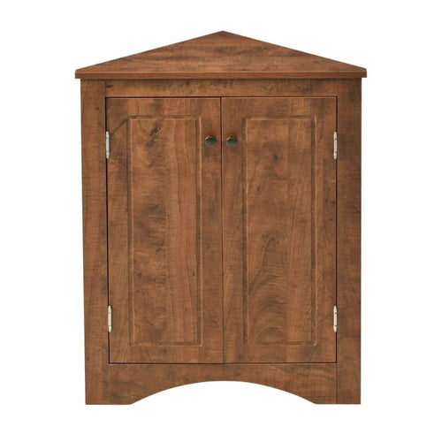 Brown Triangle Bathroom Storage Cabinet with Adjustable Shelves, Freestanding Floor Cabinet