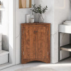 Brown Triangle Bathroom Storage Cabinet with Adjustable Shelves, Freestanding Floor Cabinet