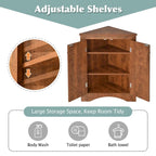 Brown Triangle Bathroom Storage Cabinet with Adjustable Shelves, Freestanding Floor Cabinet