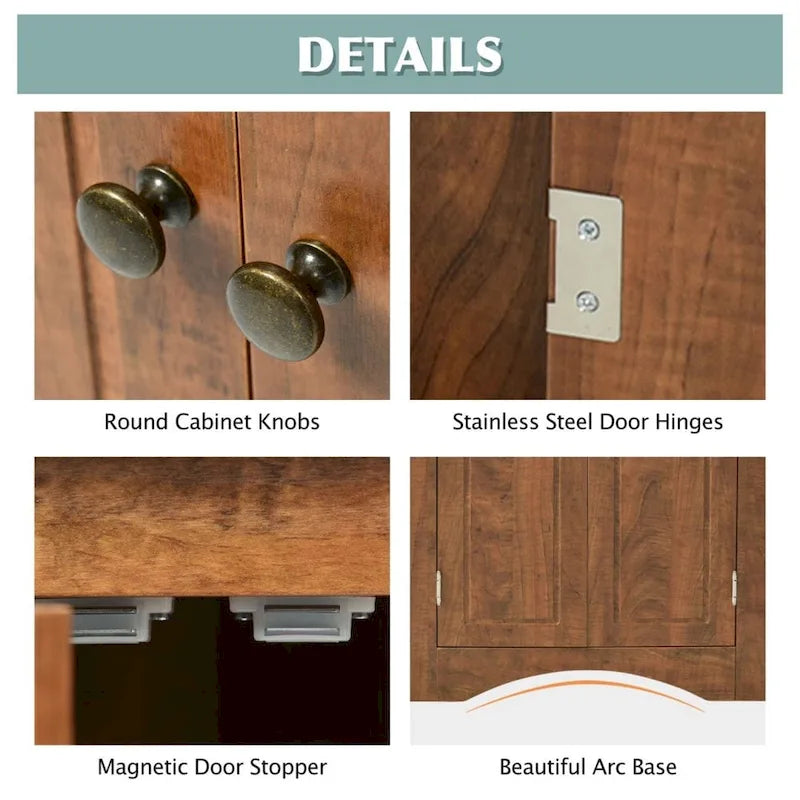 Brown Triangle Bathroom Storage Cabinet with Adjustable Shelves, Freestanding Floor Cabinet