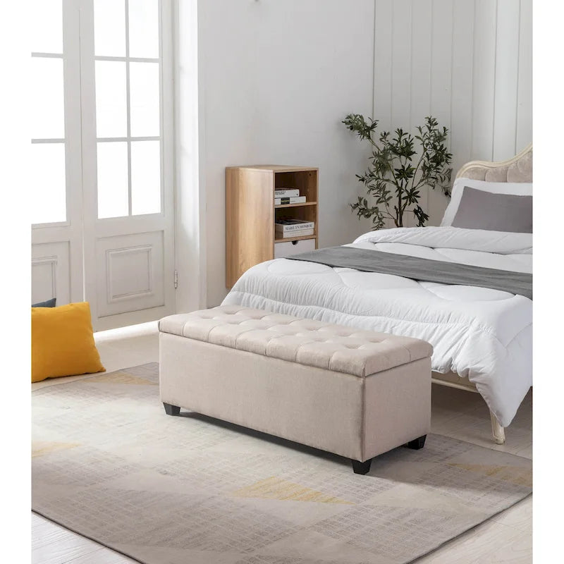  Ved Storage Bench, Flip Top, Fabric Upholstery