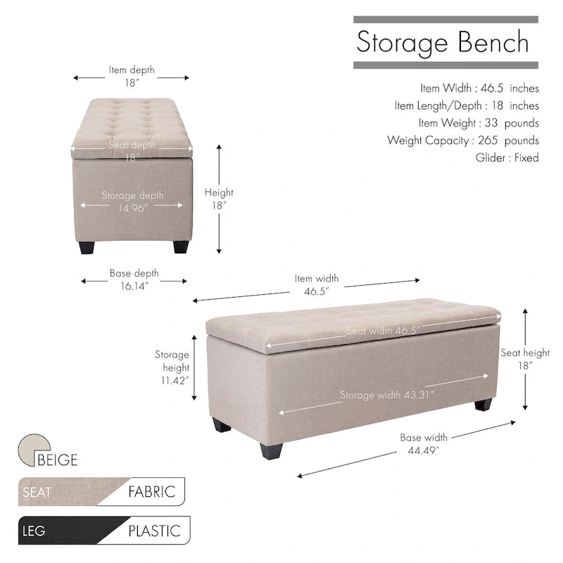 Ved Storage Bench, Flip Top, Fabric Upholstery