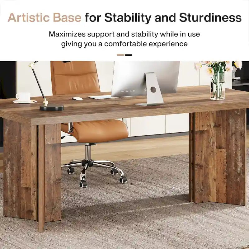 63-Inch Executive Office Desk, Modern Wood Large Computer Desk