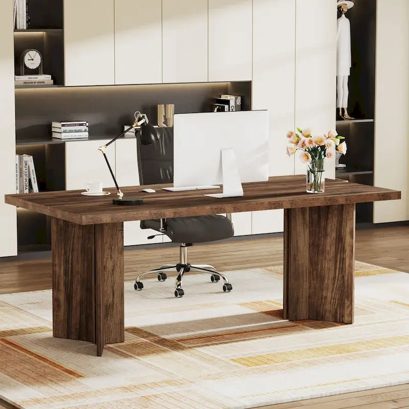 63-Inch Executive Office Desk, Modern Wood Large Computer Desk