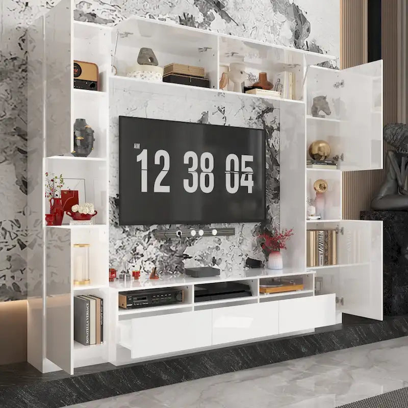 Glossy Entertainment Center TV Media Center Wall Storage Cabinet - 94.5X78.7