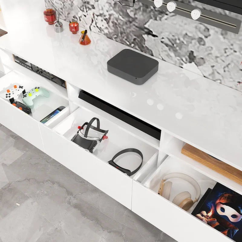 Glossy Entertainment Center TV Media Center Wall Storage Cabinet - 94.5X78.7