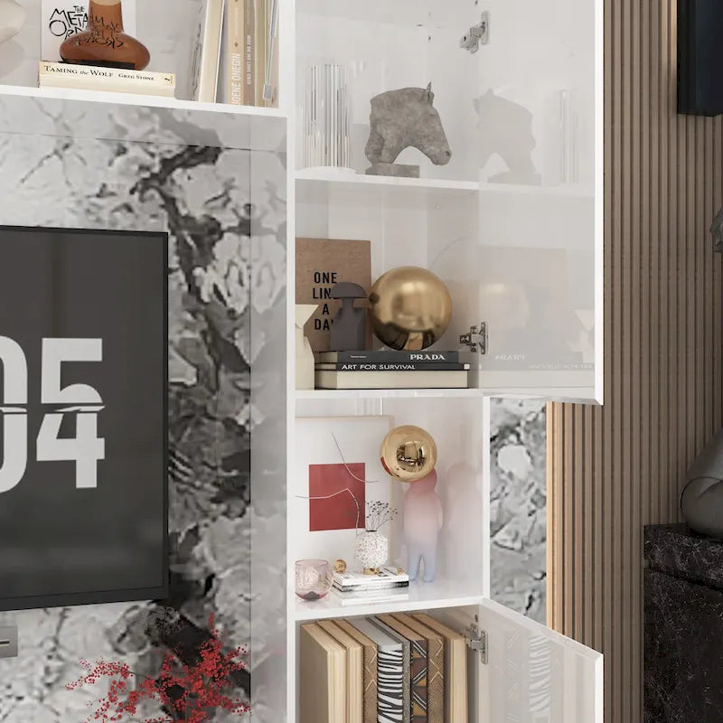 Glossy Entertainment Center TV Media Center Wall Storage Cabinet - 94.5X78.7