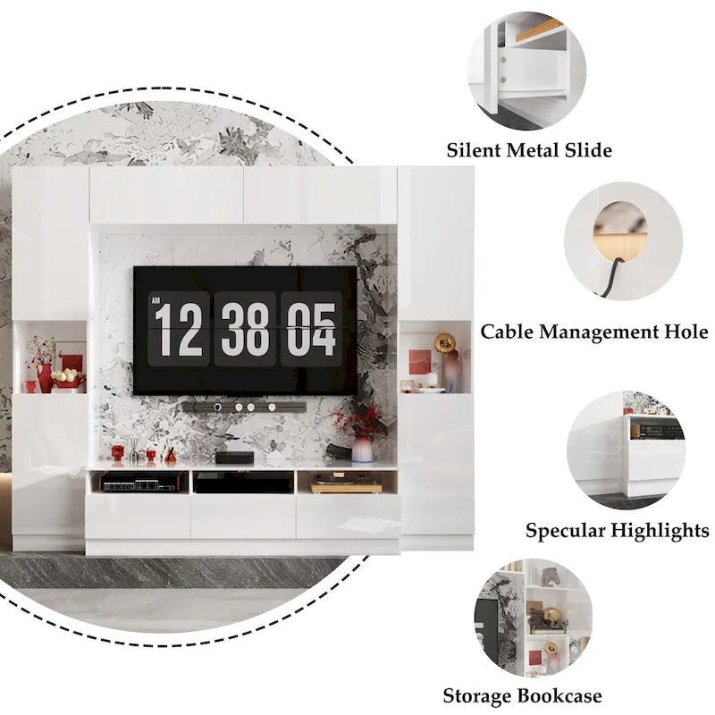 Glossy Entertainment Center TV Media Center Wall Storage Cabinet - 94.5X78.7