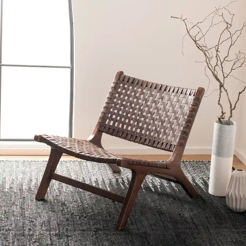 SAFAVIEH Theodora Leather Woven Accent Chair - 25.2 W x 31.5 L x 26.8 H - 25Wx31Dx27H
