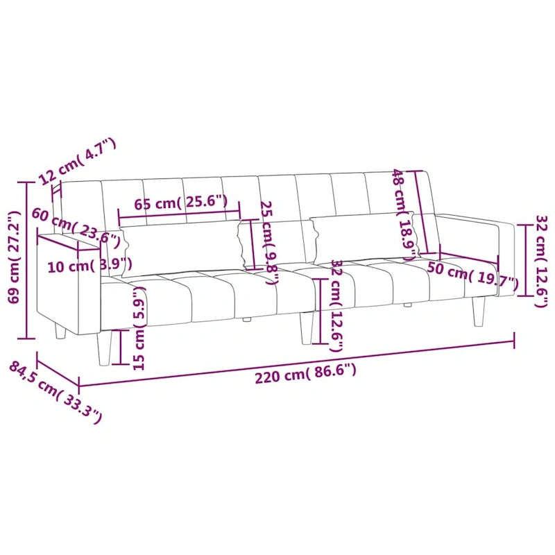 vidaXL 2-Seater Sofa Bed Upholstered Convertible Sleeper Sofa Couch Velvet - 86.6 x 33.3 x 27.2