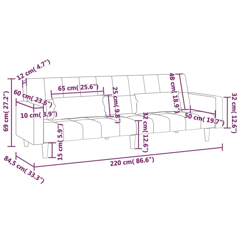 vidaXL 2-Seater Sofa Bed Upholstered Convertible Sleeper Sofa Couch Velvet - 86.6 x 33.3 x 27.2