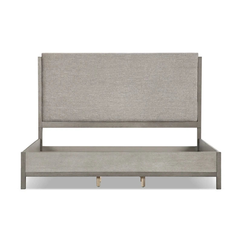 Cruz Contemporary Gray Solid Wood Panel Bed Frame with Upholstered Headboard