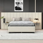 Queen Size Velvet Upholstered Platform Bed with Big Headboard