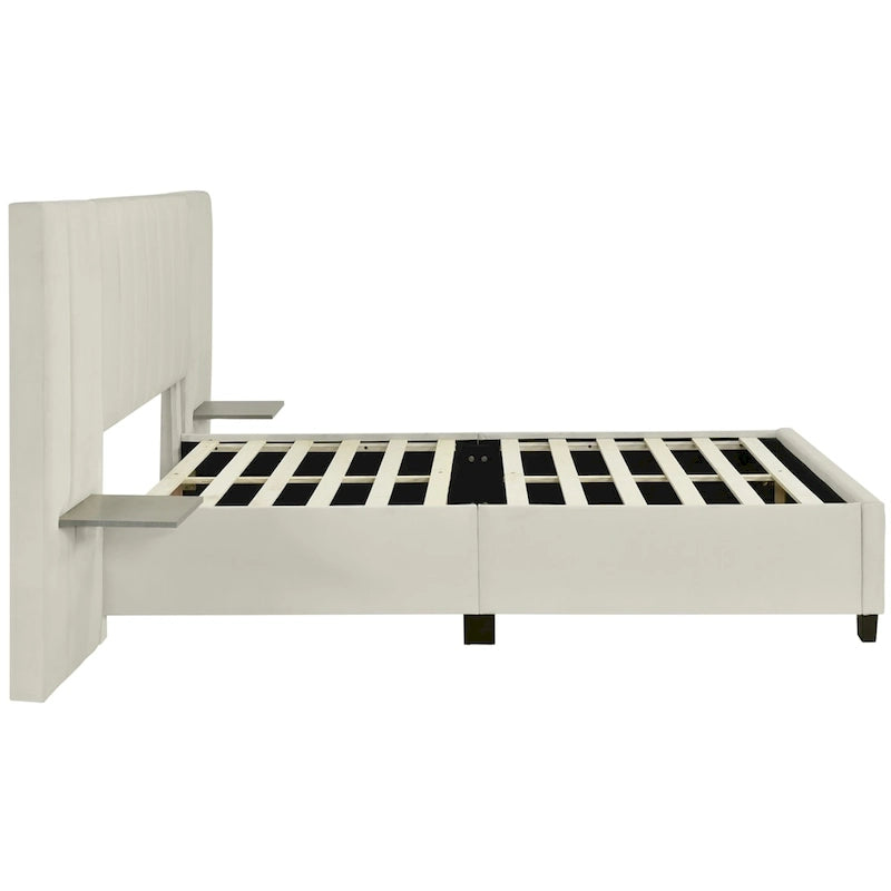 Queen Size Velvet Upholstered Platform Bed with Big Headboard