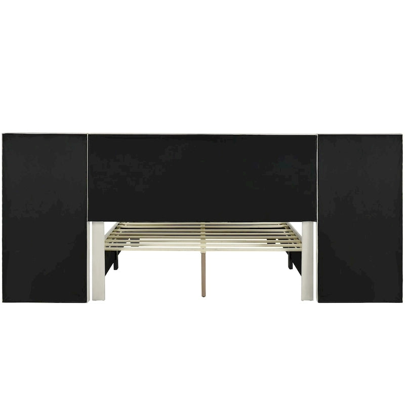 Queen Size Velvet Upholstered Platform Bed with Big Headboard