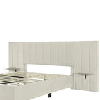 Queen Size Velvet Upholstered Platform Bed with Big Headboard