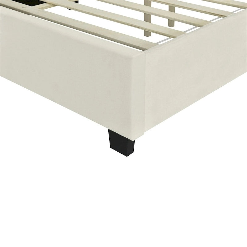 Queen Size Velvet Upholstered Platform Bed with Big Headboard