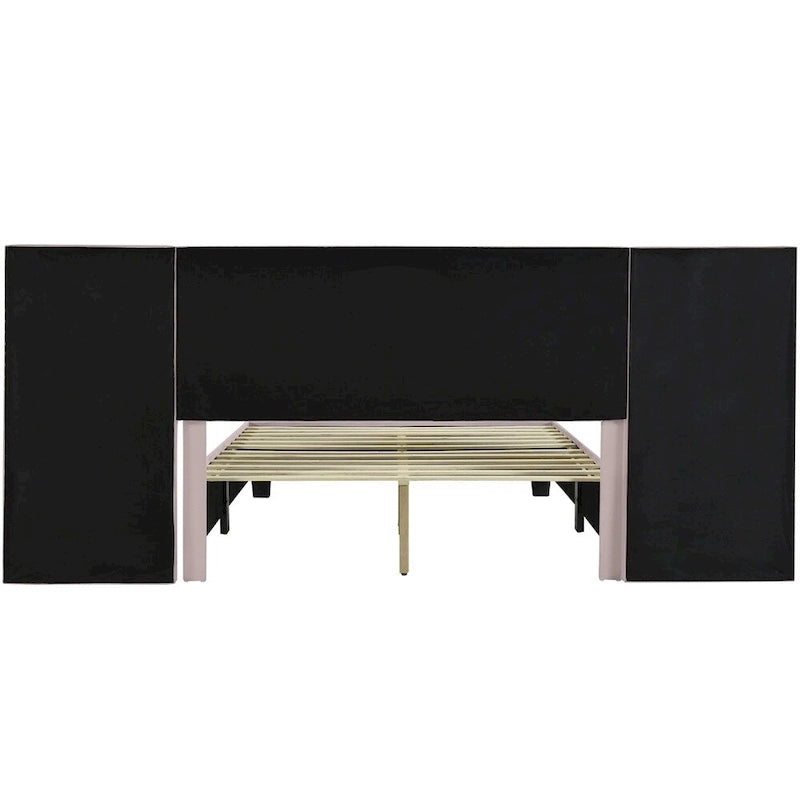 Queen Size Velvet Upholstered Platform Bed with Big Headboard