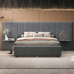 Queen Size Velvet Upholstered Platform Bed with Big Headboard