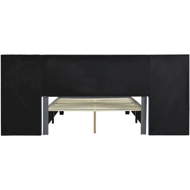 Queen Size Velvet Upholstered Platform Bed with Big Headboard