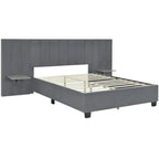 Queen Size Velvet Upholstered Platform Bed with Big Headboard