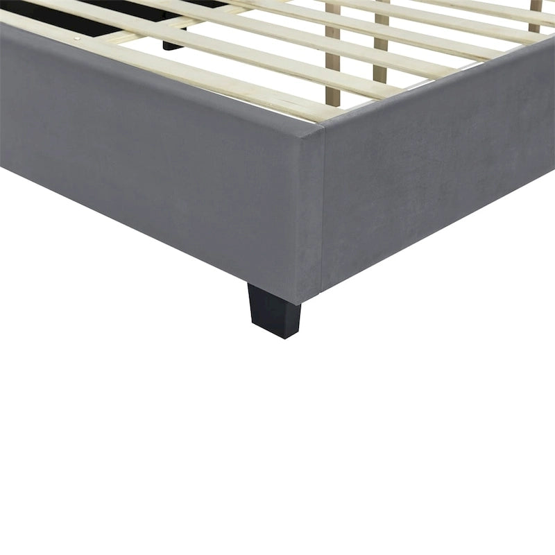 Queen Size Velvet Upholstered Platform Bed with Big Headboard