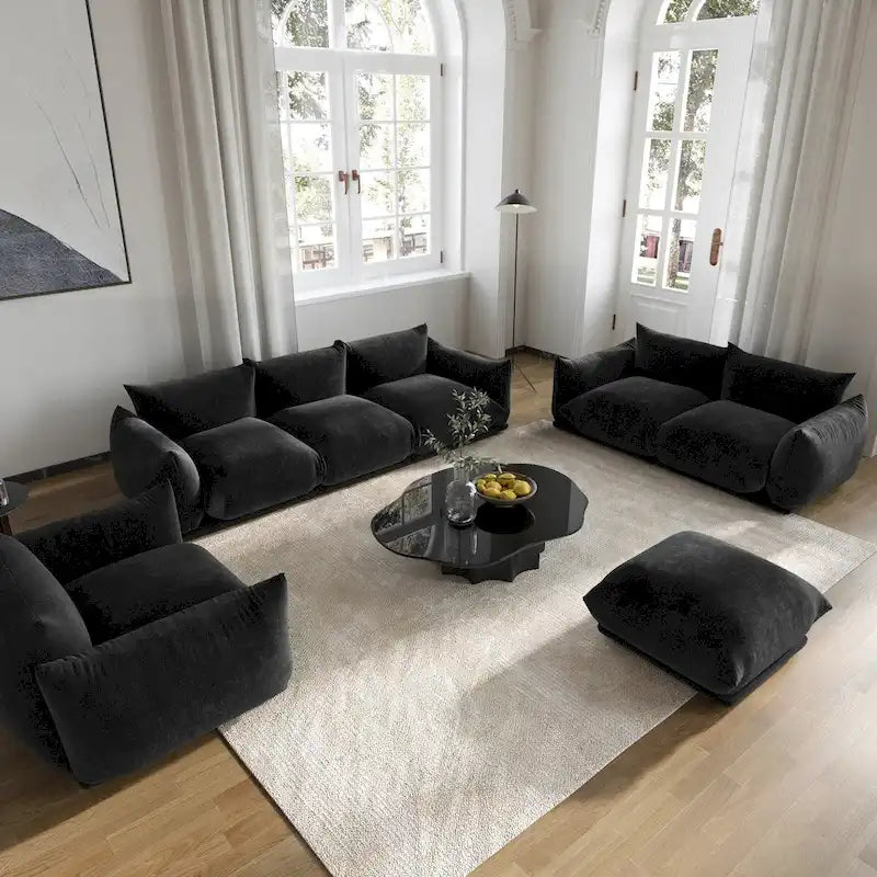 Modern Chenille Upholstery 3 Pieces Sofa Sets for Living Room Include Armchair, Loveseat,Three Seaters Couch And Ottoman