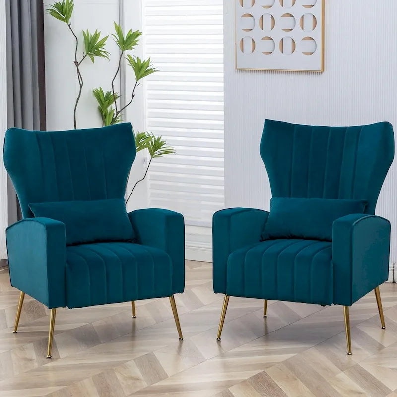 HOMYKA Accent Chair Upholstered Velvet Wingback Armchair Set of 2