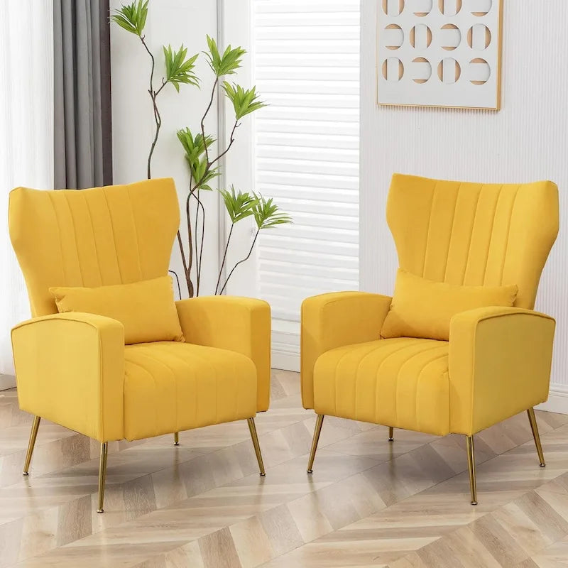 HOMYKA Accent Chair Upholstered Velvet Wingback Armchair Set of 2