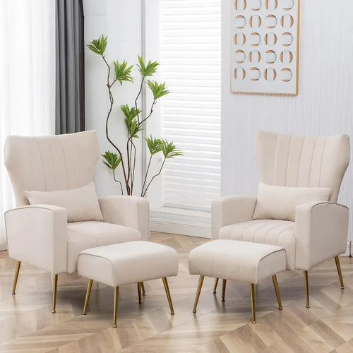 Accent Chair Upholstered Velvet Wingback Armchair Set of 2