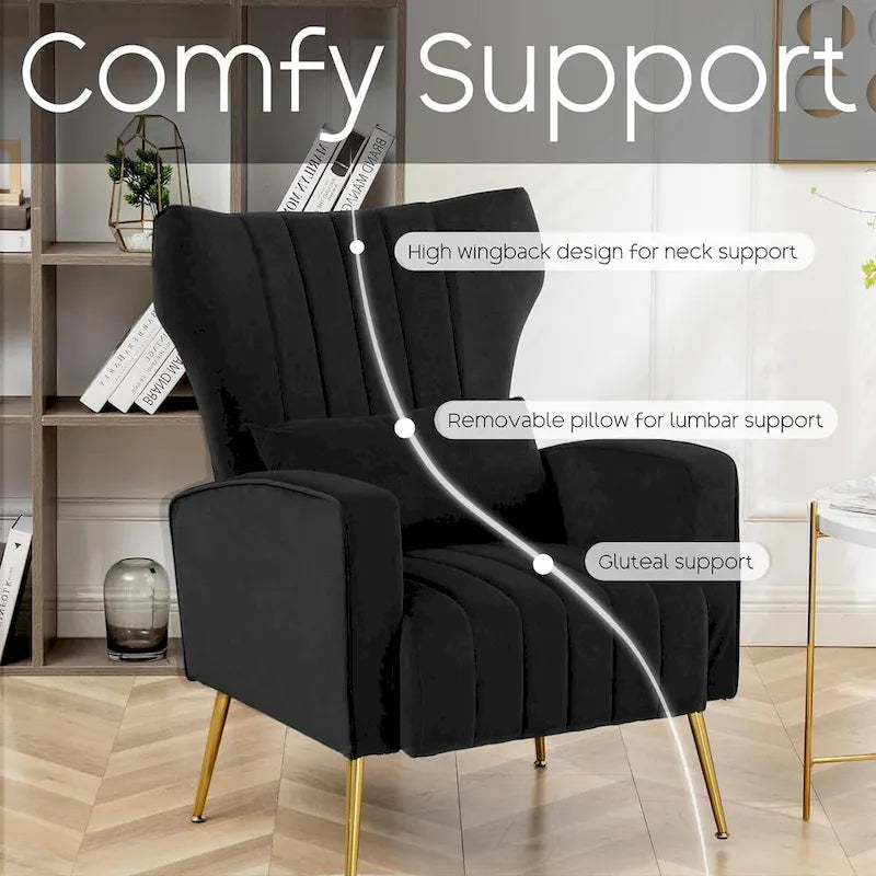 HOMYKA Accent Chair Upholstered Velvet Wingback Armchair Set of 2