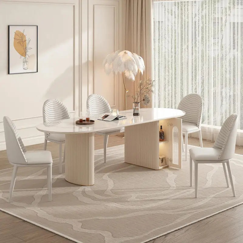 8 Person Folding Storage Dining Table Modern 78.7in Extendable Oval Dining Table,White Sintered Stone