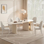 8 Person Folding Storage Dining Table Modern 78.7in Extendable Oval Dining Table,White Sintered Stone