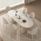 8 Person Folding Storage Dining Table Modern 78.7in Extendable Oval Dining Table,White Sintered Stone
