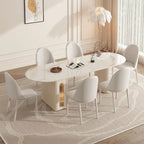 8 Person Folding Storage Dining Table Modern 78.7in Extendable Oval Dining Table,White Sintered Stone