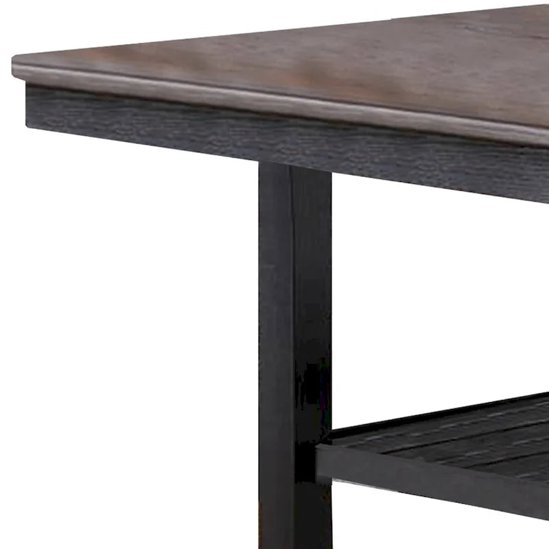 Dining Table with Rectangular Wooden Top and Open Shelf, Dark Brown