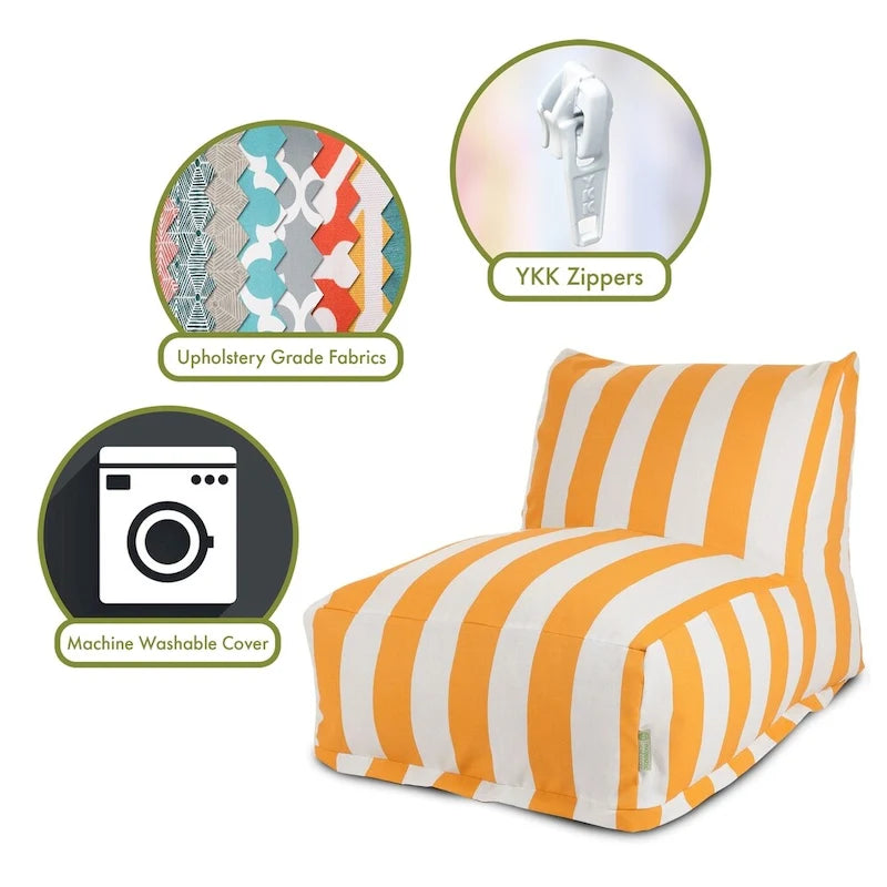 Indoor Outdoor Yellow Vertical Stripe Bean Bag Chair Lounger 36 in L x 27 in W x 24 in H