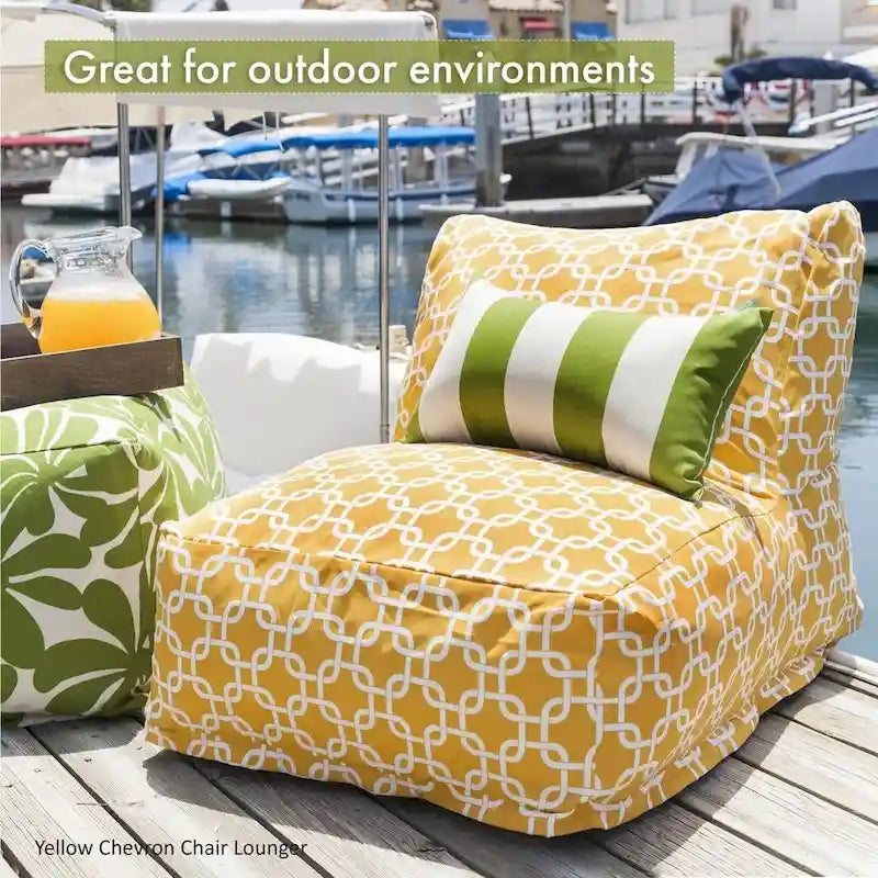 Indoor Outdoor Yellow Vertical Stripe Bean Bag Chair Lounger 36 in L x 27 in W x 24 in H